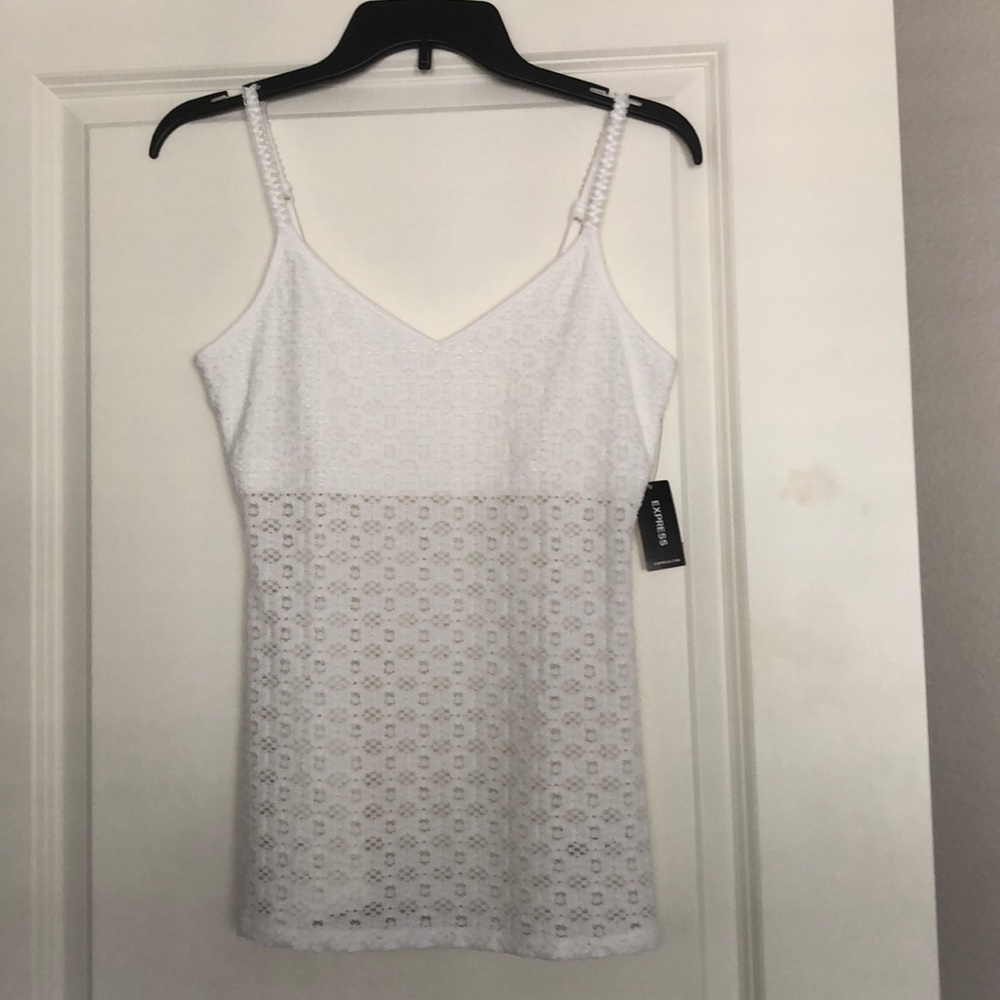 White stretch cami, See-thru bottom, Built-in bra